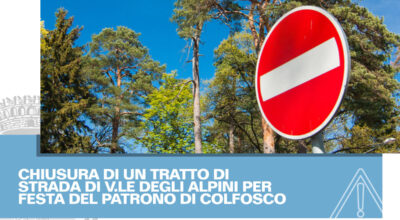 Chiusura di un tratto di strada di viale degli Alpini in occasione della festa del patrono di Colfosco del 21 luglio 2022